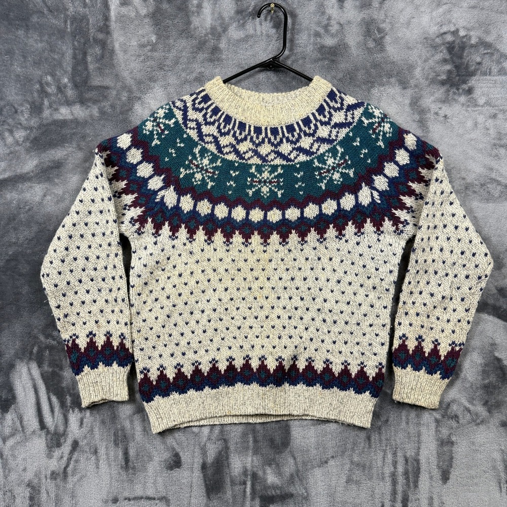 Woolrich Sweater Woman Medium Cream Fair Isle Nordic Wool Blend Vintage 9156